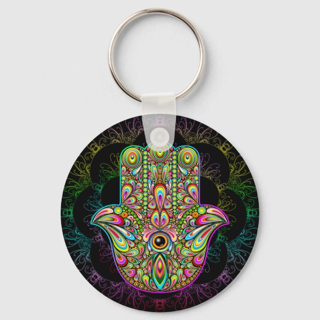 Porte-clés Hamsa Fatma Main Psychedelic Art (Recto)