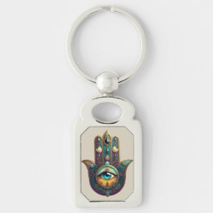 Porte-clés Hamsa Violet Turquoise avec Troisième Œil Turquois