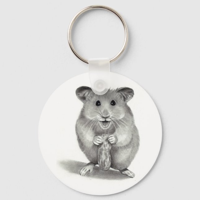 PORTE-CLÉS HAMSTER WITH PEANUT, PENCIL ART (Recto)