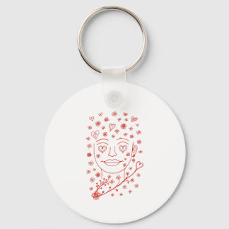 Porte-clés Hand-Drawn Romantic Line Art Face with Hearts and