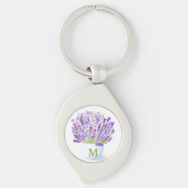 Porte-clés Handpainted Watercolor Lavender Floral INITIAL (Devant)