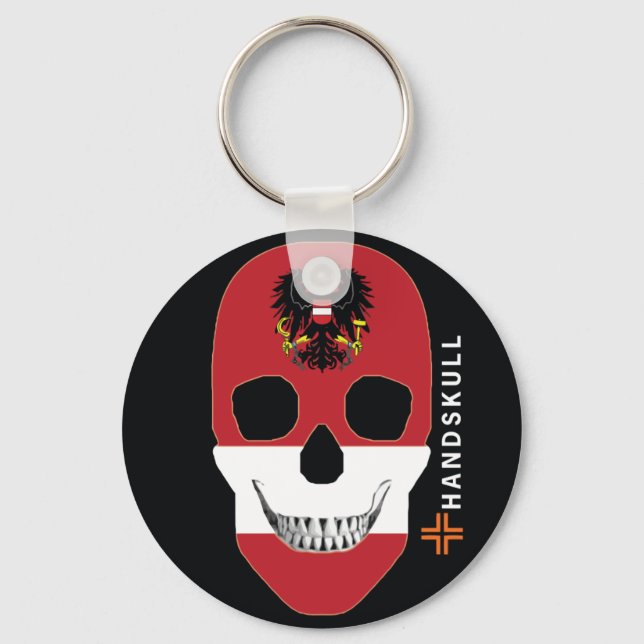 Porte-clés HANDSKULL Autriche, Happy skull, drapeau d'Autrich (Recto)
