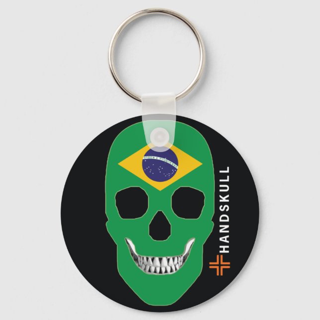 Porte-clés HANDSKULL Brésil, Happy skull, drapeau du Brésil (Recto)