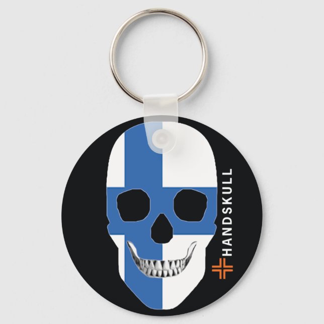 Porte-clés HANDSKULL Finlande, Happy skull, drapeau de Finlan (Recto)