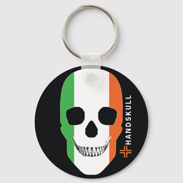 Porte-clés HANDSKULL Irlande, Happy skull, drapeau d'Irlande (Recto)