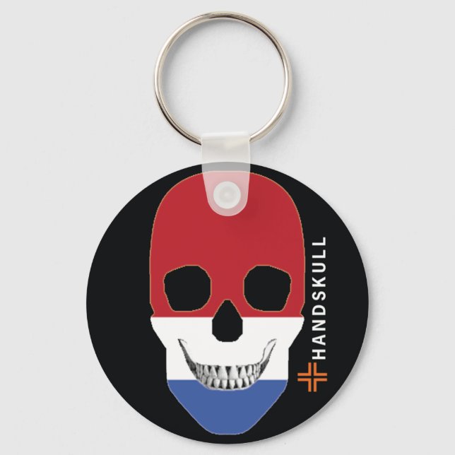 Porte-clés HANDSKULL Pays-Bas, Happy skull, drapeau Pays-Bas (Recto)