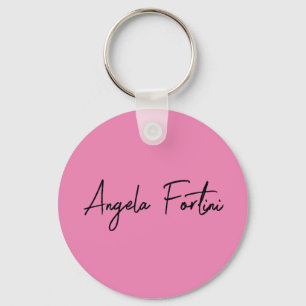 Porte-clés Handwriting Plain Simple Pink Professional Name