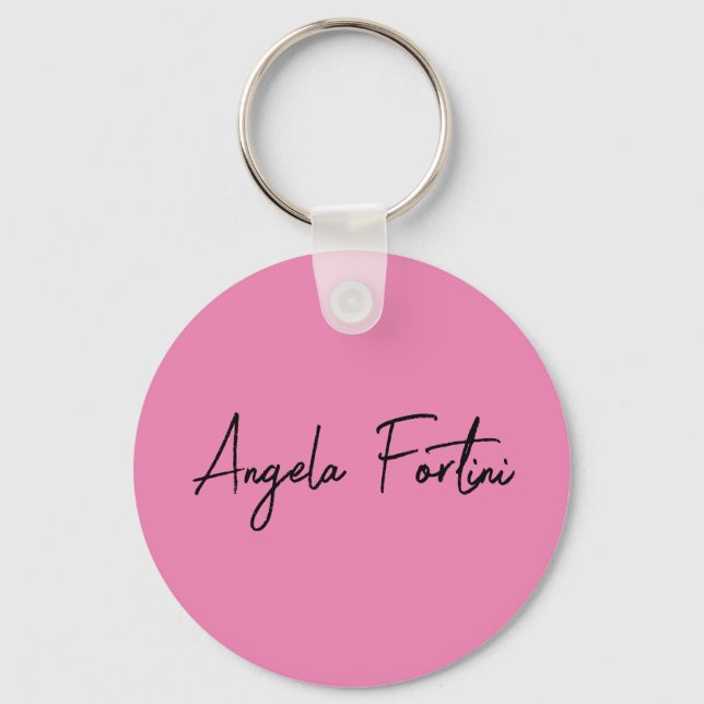 Porte-clés Handwriting Plain Simple Pink Professional Name (Recto)