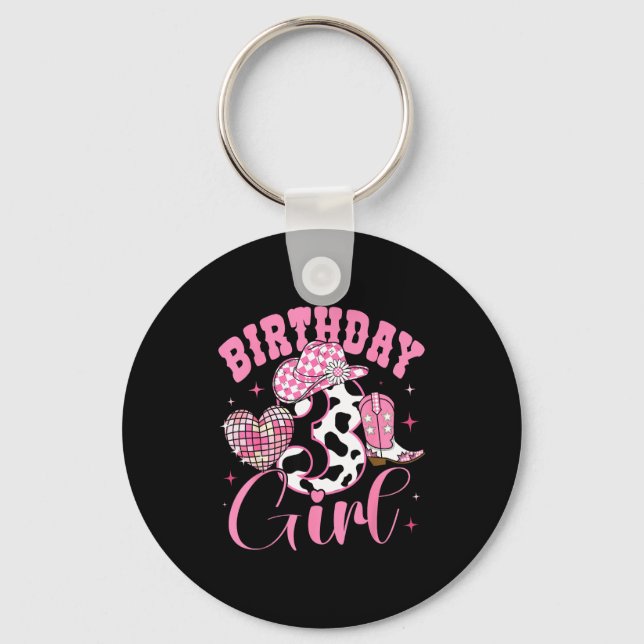 Porte-clés Happy 3rd Birthday Girl Outfit Rodeo Western Cowgi (Recto)