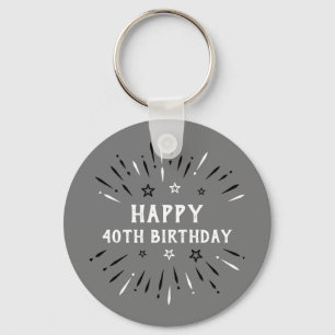 Porte-clés Happy 40th Birthday Fireworks Gray Black White