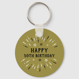 Porte-clés Happy 50th Birthday Fireworks Gold Black White