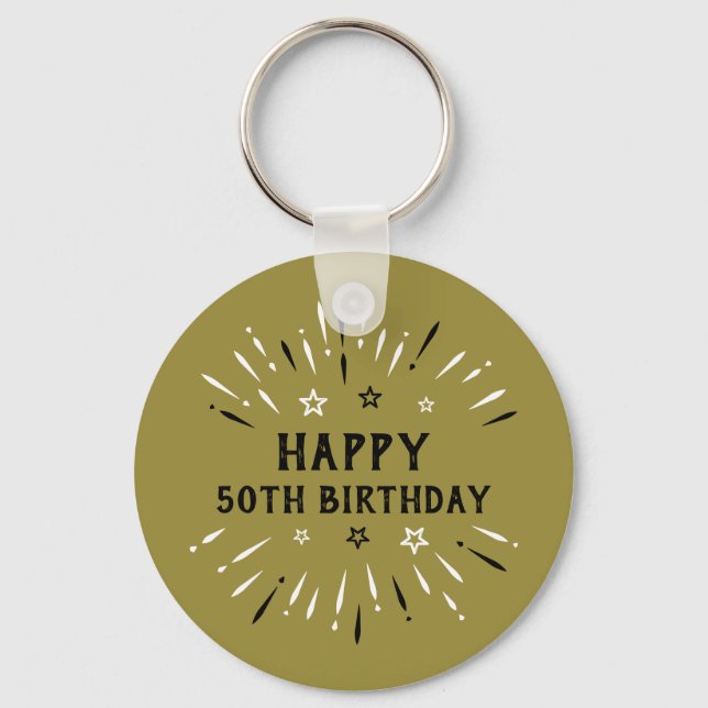 Porte-clés Happy 50th Birthday Fireworks Gold Black White (Recto)