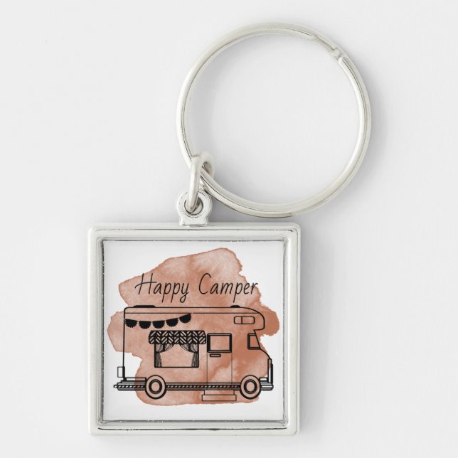 Porte-clés Happy camper caravane boho rouille abstraite (Devant)
