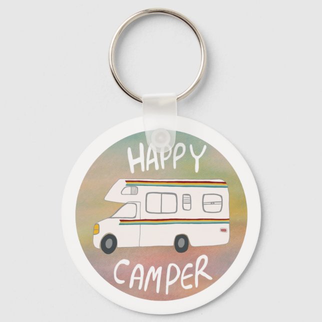 Porte-clés Happy Camper Rainbow RV Sunset Motorhome RV (Recto)