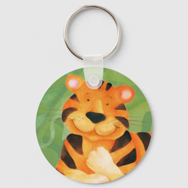 Porte-clés Happy cute whimsy tiger animal art keyring (Recto)