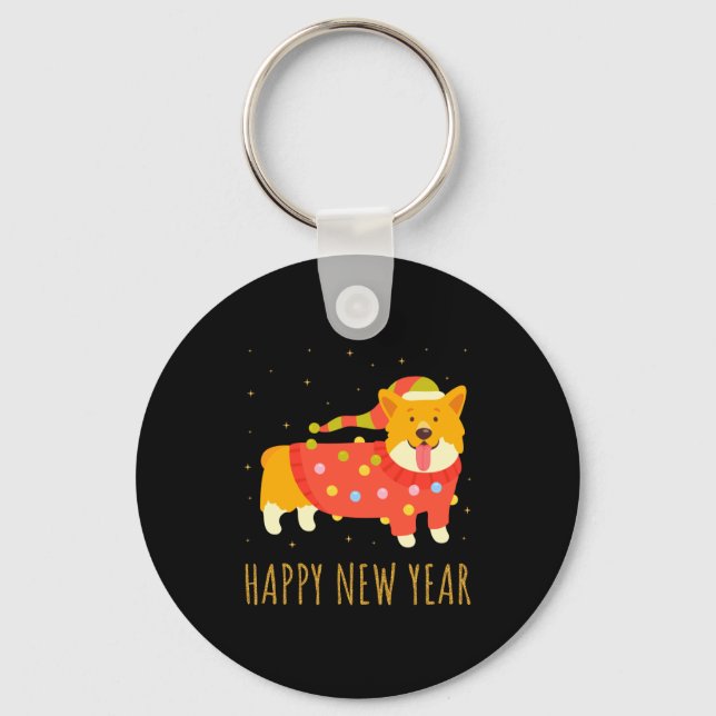 Porte-clés Happy Dog Corgi Celebrating New Year Cozy Christma (Recto)