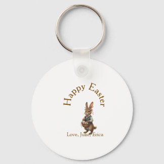 Porte-clés Happy Easter brown bunny with eggs love add name 