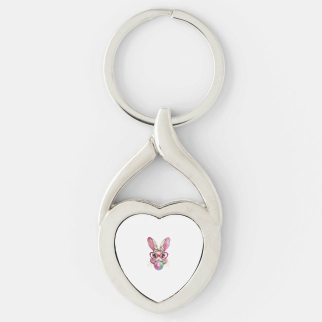 Porte-clés Happy Easter Bunny Coquette Bow Brushstroke Easter (Devant)