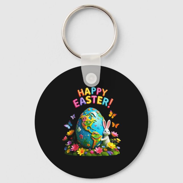 Porte-clés Happy easter earth day 2026 bunny world map easter (Recto)