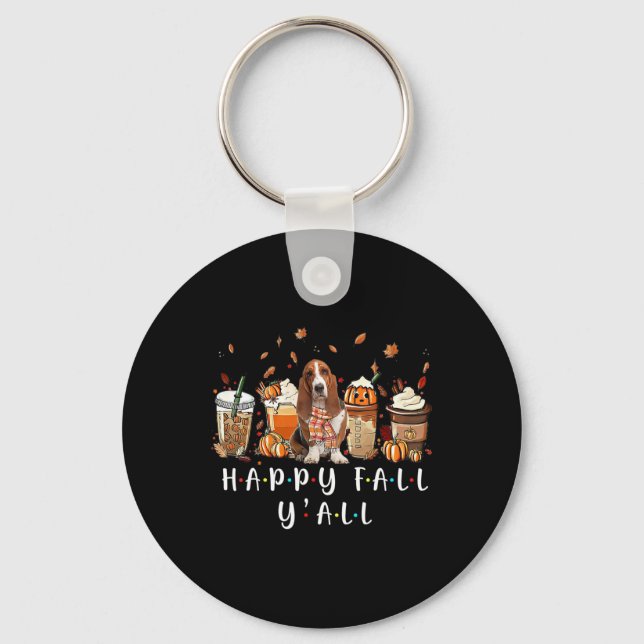 Porte-clés Happy Fall Y'all Bysset Hound Citrouille de café c (Recto)