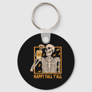 Porte-clés Happy Fall Yall Femmes Halloween Skeleton Citrouil