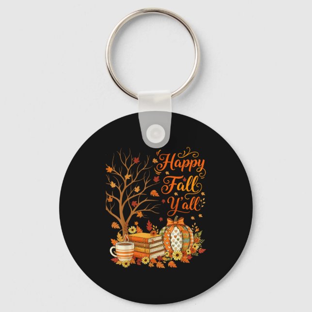 Porte-clés Happy Fall Y'all Floral Pumpkin Autumn Coffee  (Recto)