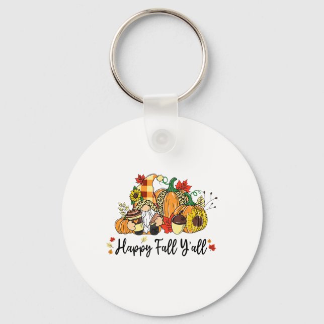 Porte-clés Happy Fall Y'all Gnome Leopard Citrouille Automne  (Recto)