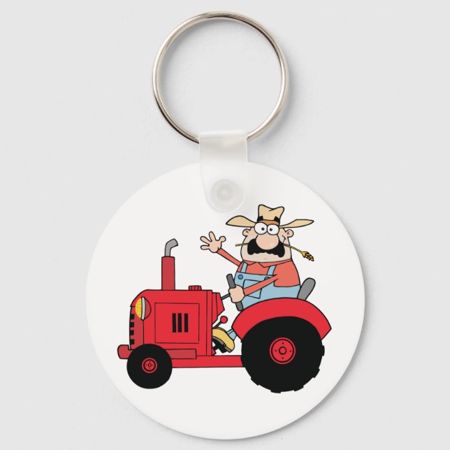 Porte-clés Happy Farmer In Red Tractor  Waving A Greeting (Recto)