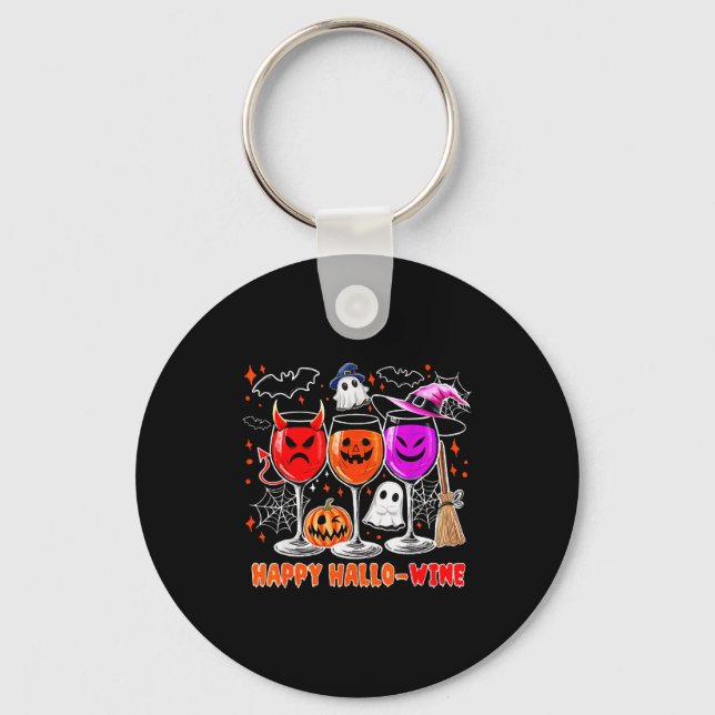 Porte-clés Happy Hallo-wine Funny Halloween Gl Wine Drinking  (Recto)