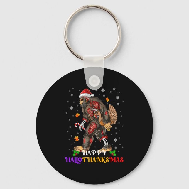 Porte-clés Happy Hallothanksmas Bigfoot Halloween Thanksgivin (Recto)