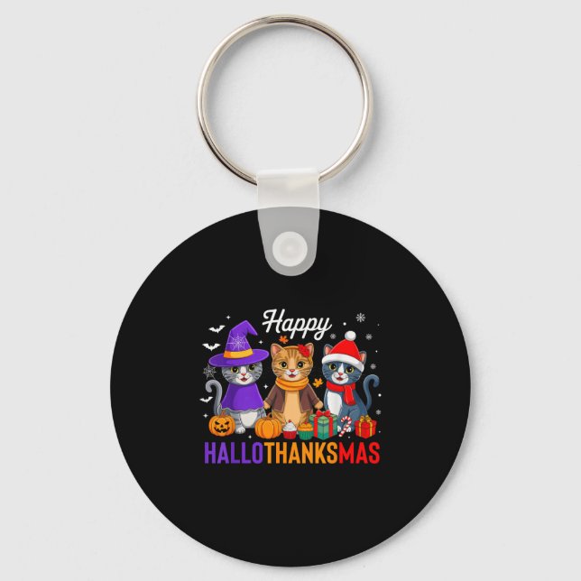 Porte-clés Happy Hallothanksmas Cat Halloween Thanksgiving Ch (Recto)