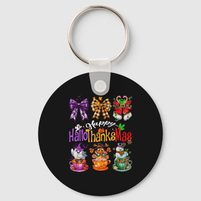 Porte-clés Happy Hallothanksmas Coquette Bow Coffee Latte Can (Recto)