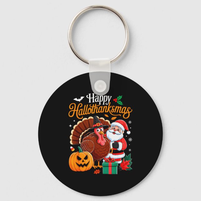 Porte-clés Happy Hallothanksmas Funny Halloween Thanksgiving  (Recto)