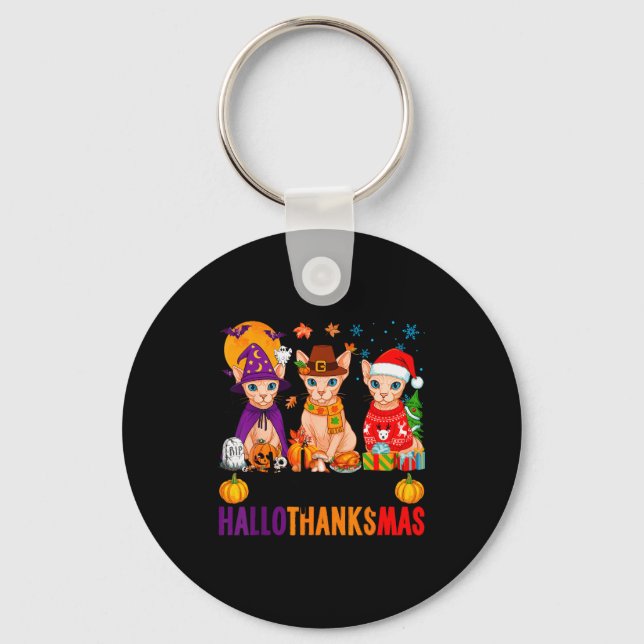 Porte-clés Happy Hallothanksmas Sphynx Cats Halloween Thanksg (Recto)