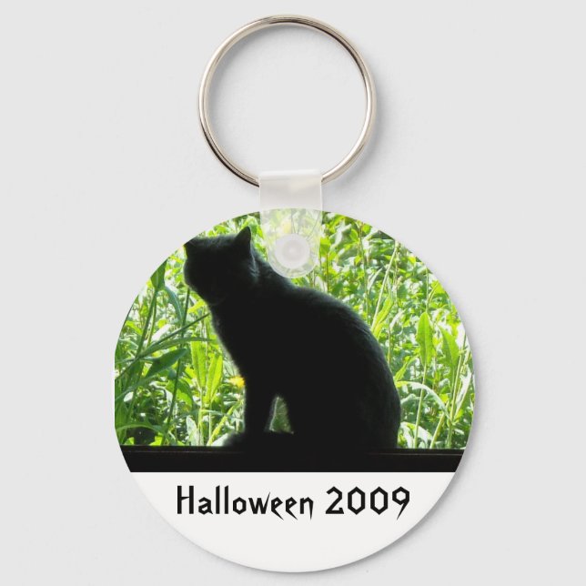 Porte-clés Happy Halloween Chat noir (Recto)