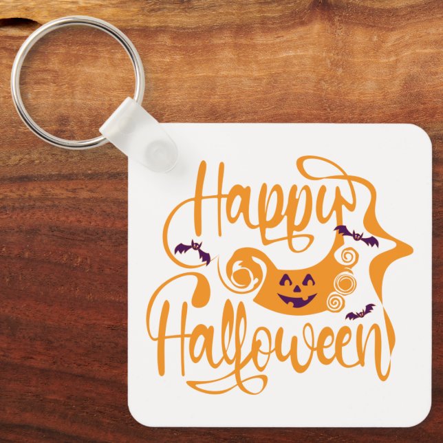 Porte-clés Happy Halloween chauves-souris Jack-o'-lantern (Recto)