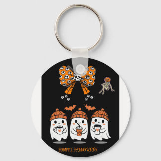 Porte-clés Happy Halloween – fantômes café mignons