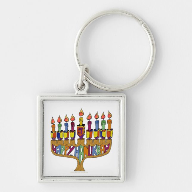 Porte-clés Happy Hanukkah Dreidels Menorah (Devant)