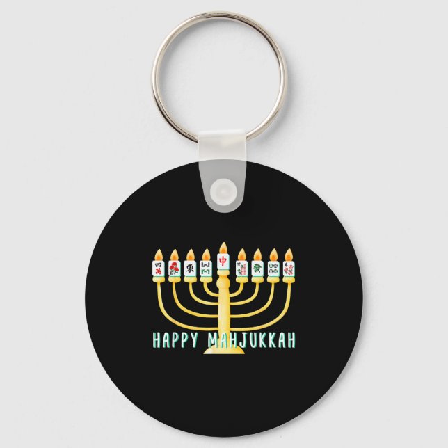 Porte-clés Happy Hanukkah Mahjong Menorah Mahjukkah Chanukkah (Recto)