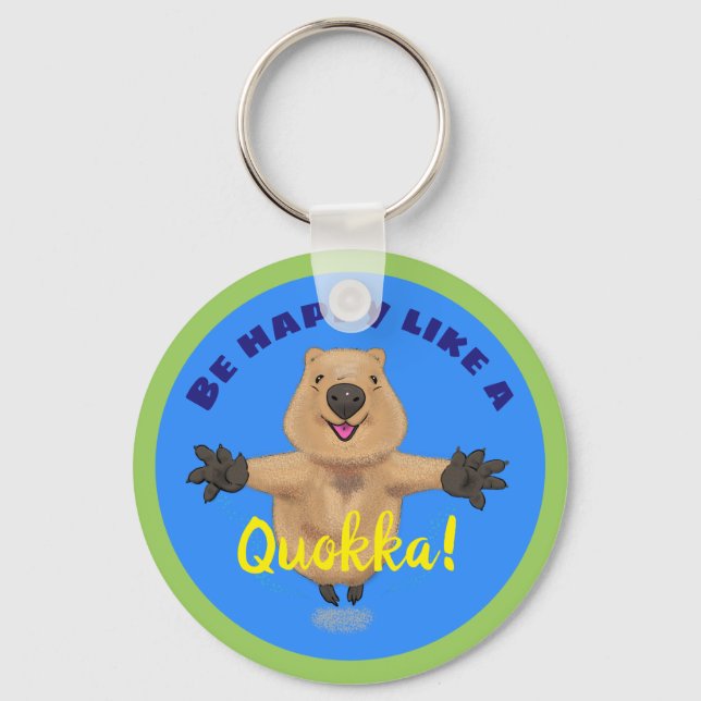 Porte-clés Happy jumping quokka cartoon blue keychain (Recto)