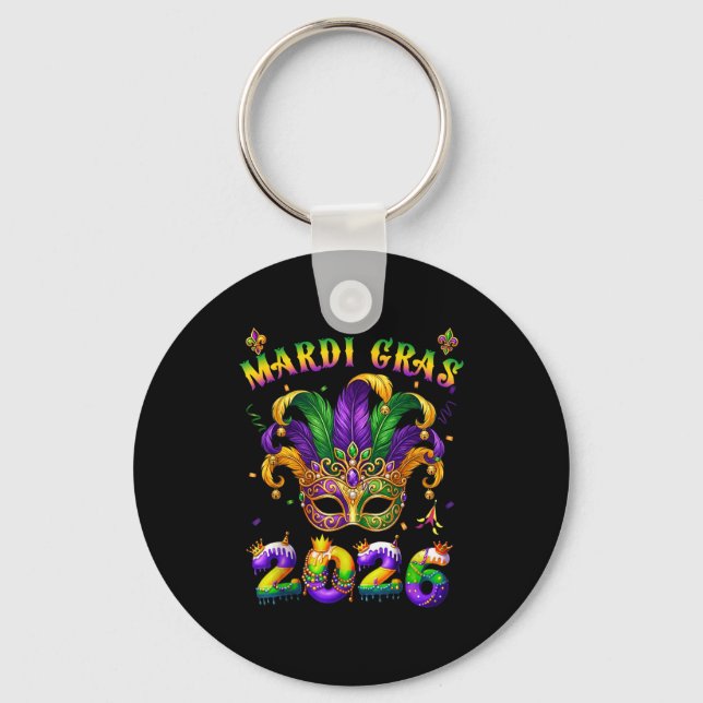 Porte-clés Happy Mardi Gras 2026 Jester Hat New Orleans Men W (Recto)