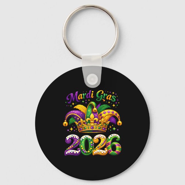 Porte-clés Happy Mardi Gras 2026 Jester Hat New Orleans Men W (Recto)