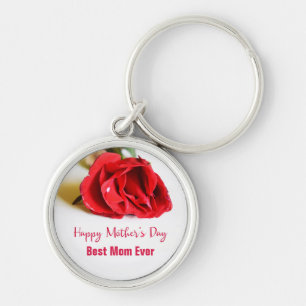 Porte-clés Happy Mother's Day Best Mom Ever + Single Red Rose