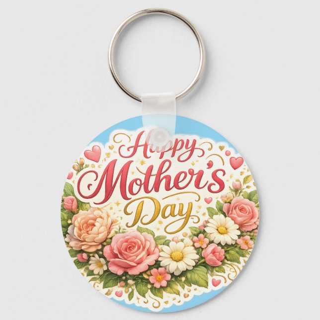 Porte-clés Happy Mother's Day elegant floral double sided tea (Recto)