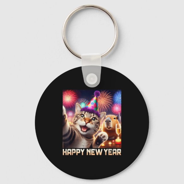 Porte-clés Happy New Year 2026 Cute Cat Capybara Party Art  (Recto)