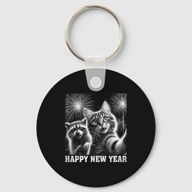 Porte-clés Happy New Year 2026 Cute Cat Raccoon Celebration  (Recto)