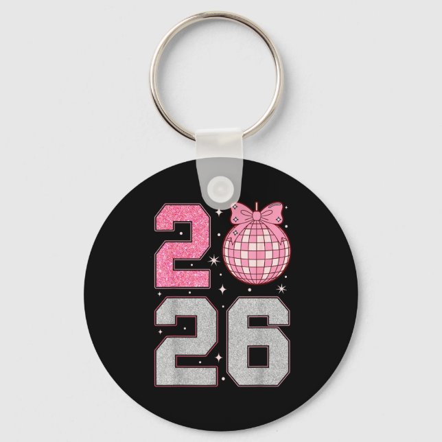 Porte-clés Happy New Year 2026 Disco Ball Nk Coquette Bow Fam (Recto)