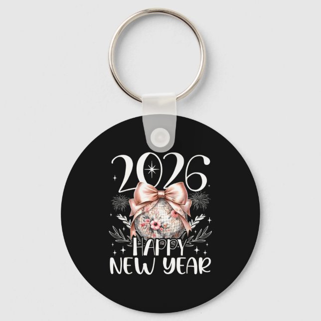 Porte-clés Happy New Year 2026 Disco Cute Bow Flower New Year (Recto)