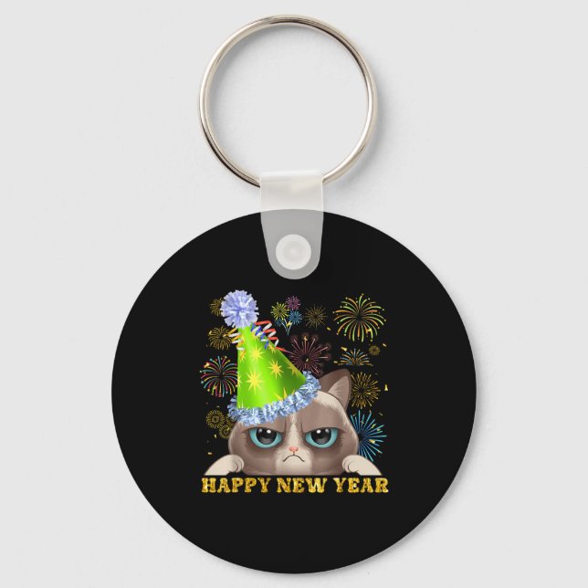 Porte-clés Happy New Year 2026 Funny Cat New Year's Eve Hat G (Recto)