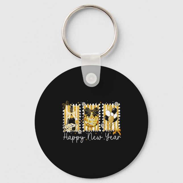 Porte-clés Happy New Year 2026 Gold Coquette Bow Disco Ball C (Recto)